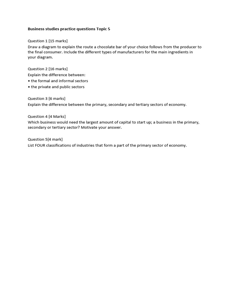 Business Studies Practice Questions Guide | PDF | Business | Nonprofit ...