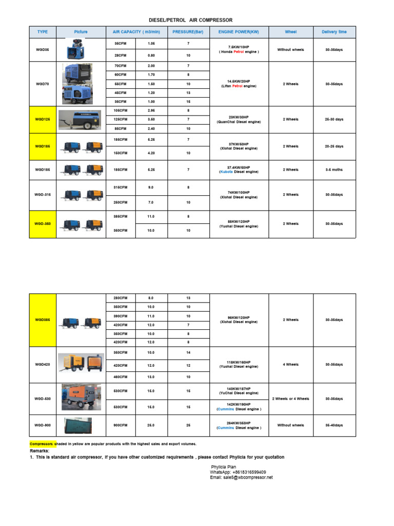 Diesel and Petrol Air Compressors List | PDF | Diesel Engine ...