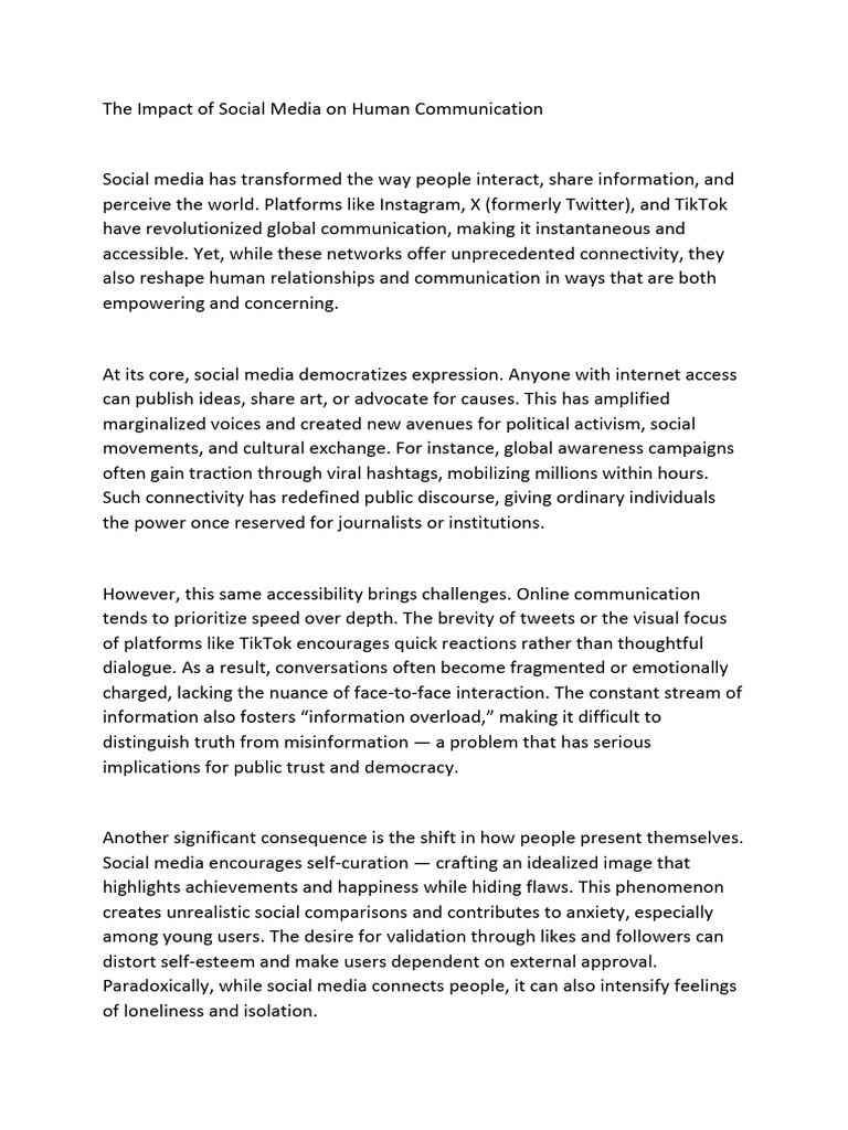 Social Media's Impact on Communication | PDF | Social Media | Popular ...