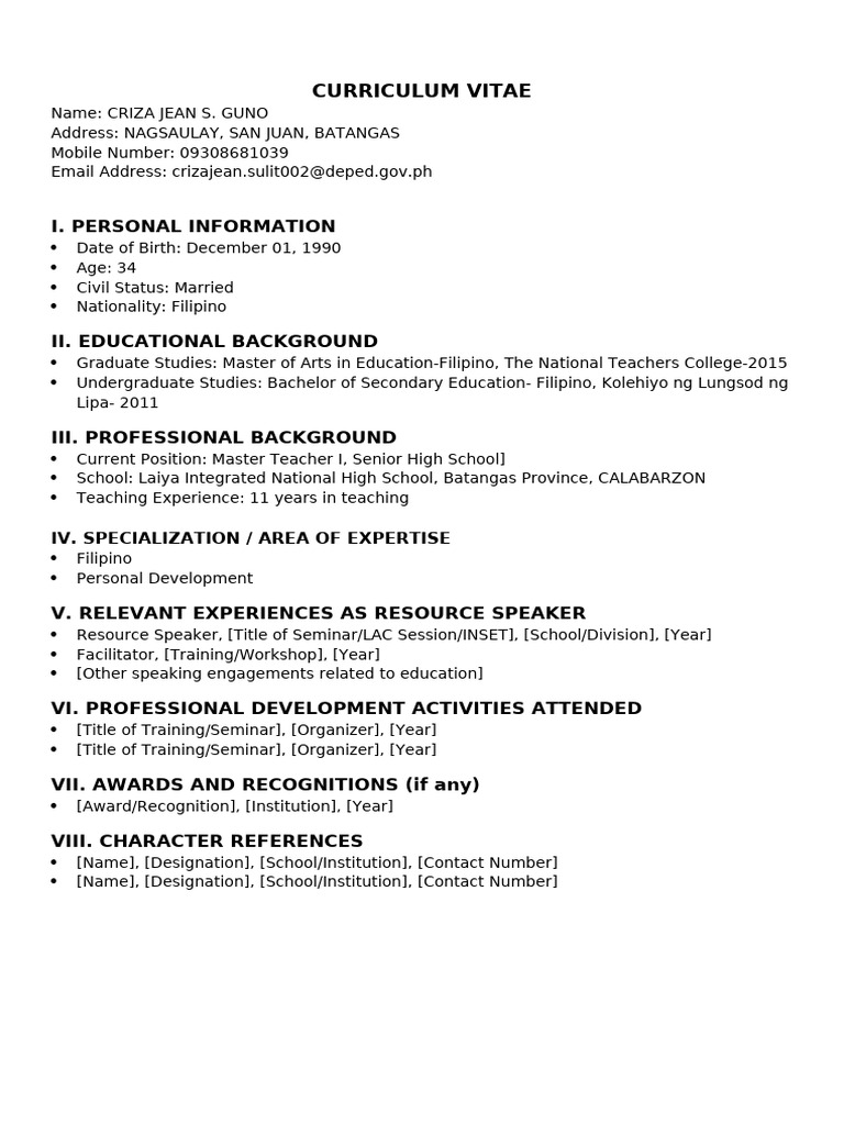 Criza Jean S. Guno CV Summary | PDF