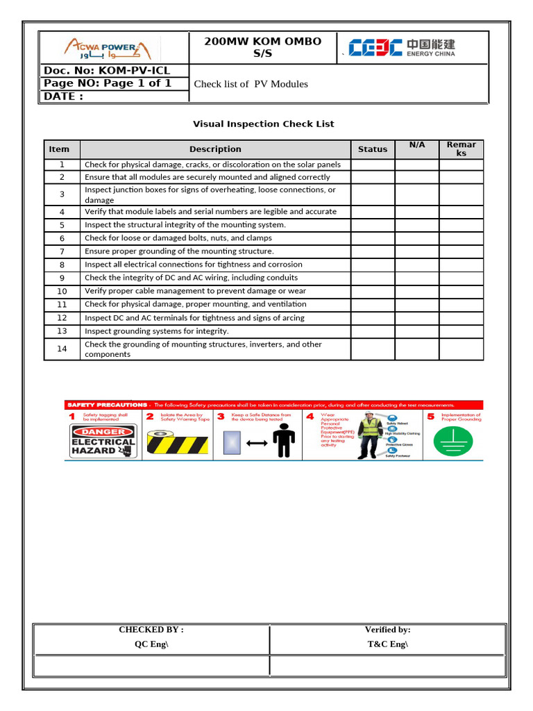 PV Module Inspection Checklist | PDF