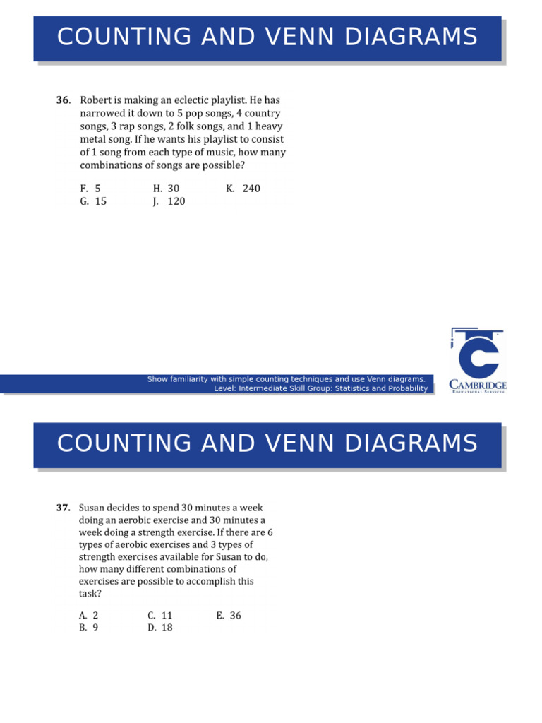 Day 27 Counting and Venn Diagrams SP Intermediate | PDF