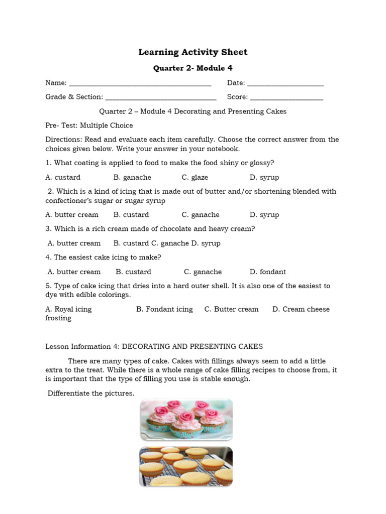 Learning Activity Sheet | PDF | Icing (Food) | Cakes