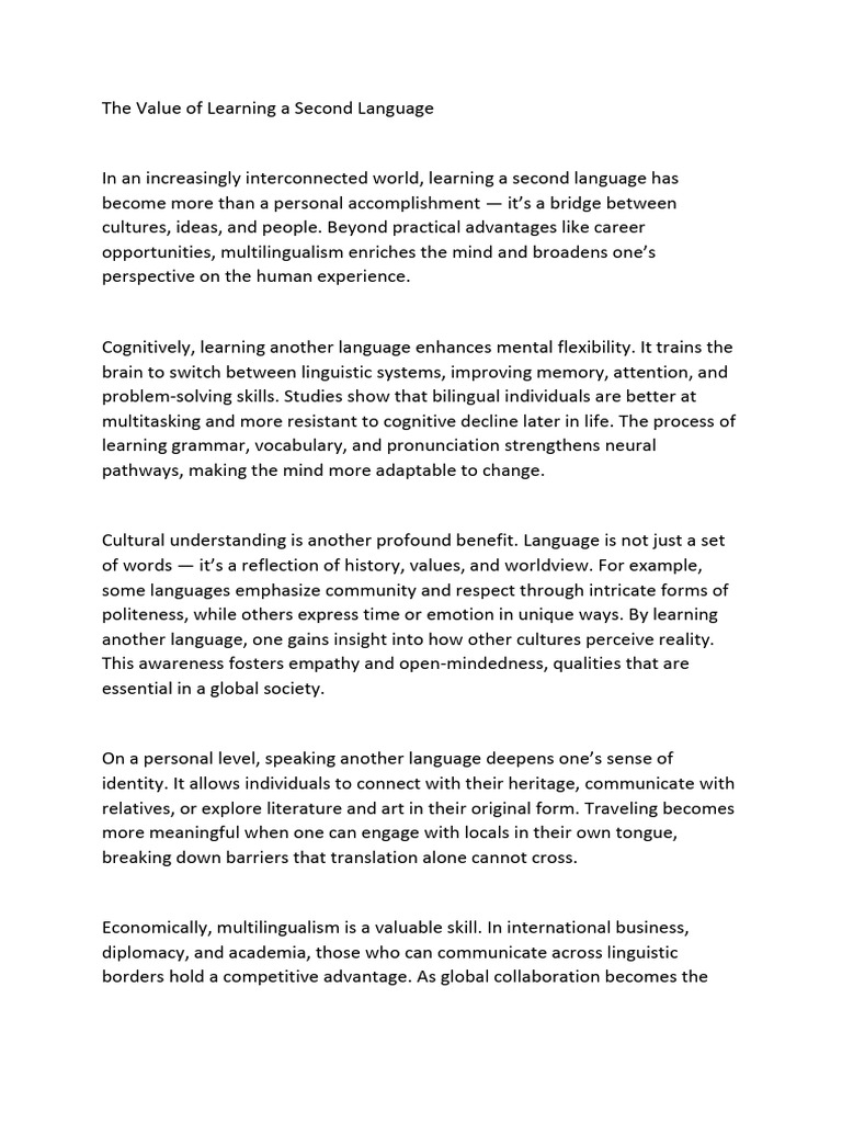 Benefits of Learning a Second Language | PDF | Multilingualism | Second ...
