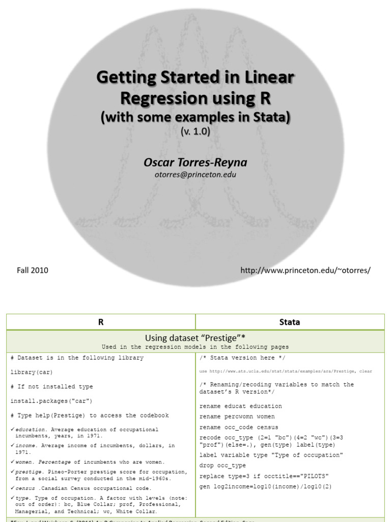 Linear Regression in R and Stata Guide | PDF | Errors And Residuals ...