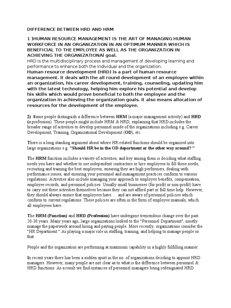 HRM vs HRD: Key Differences | PDF | Human Resource Management | Human ...