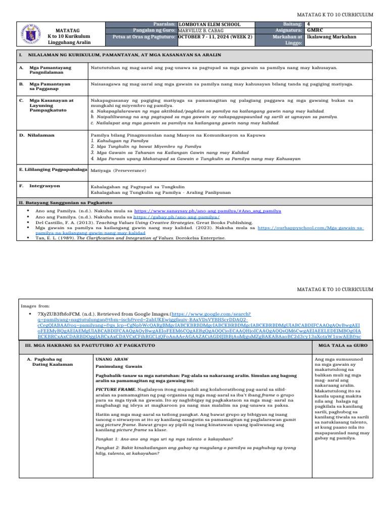DLL Matatag - GMRC 4 q2w2 | PDF