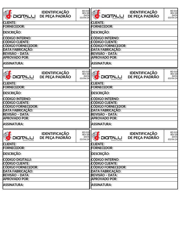 Identificação de Peça Padrão RD 010 | PDF