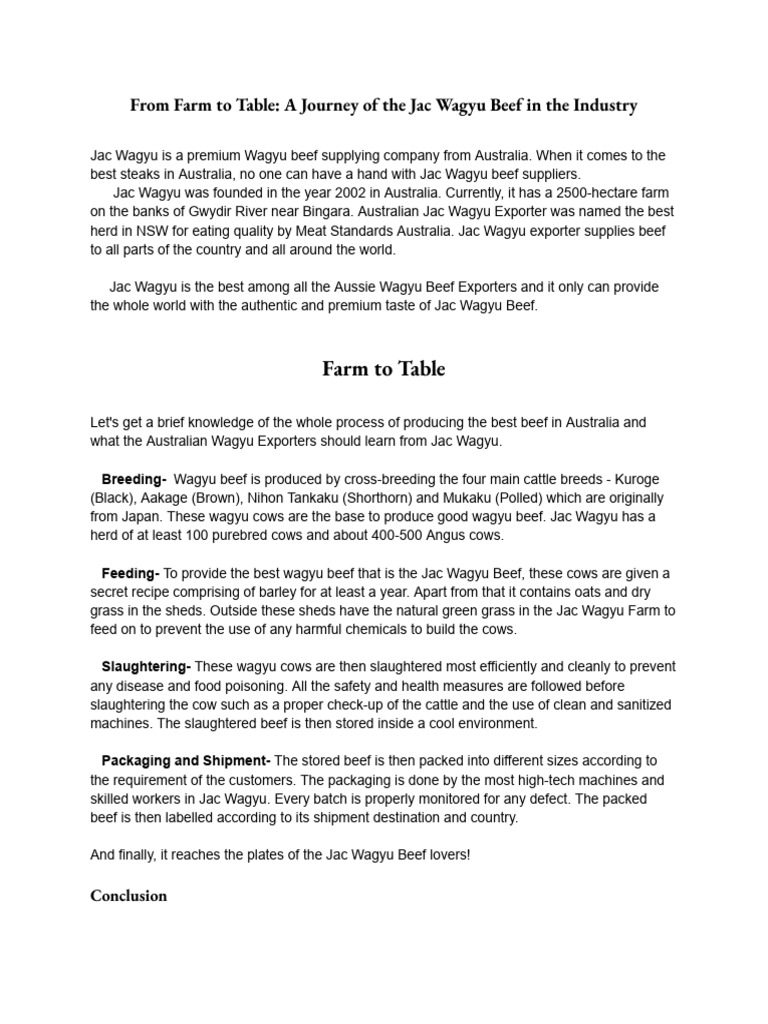 Farm To Table - Jac Wagyu | PDF | Beef | Cattle