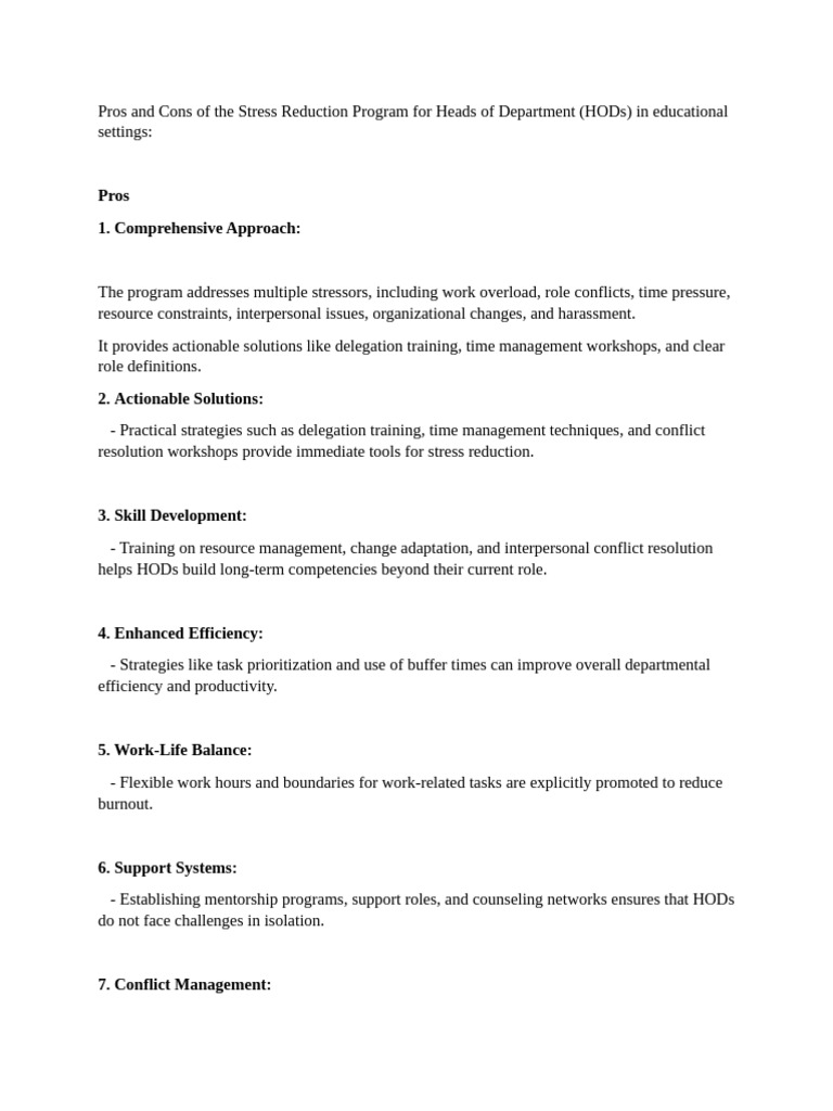 Pros and Cons of The Stress Reduction Program For Heads of Department ...