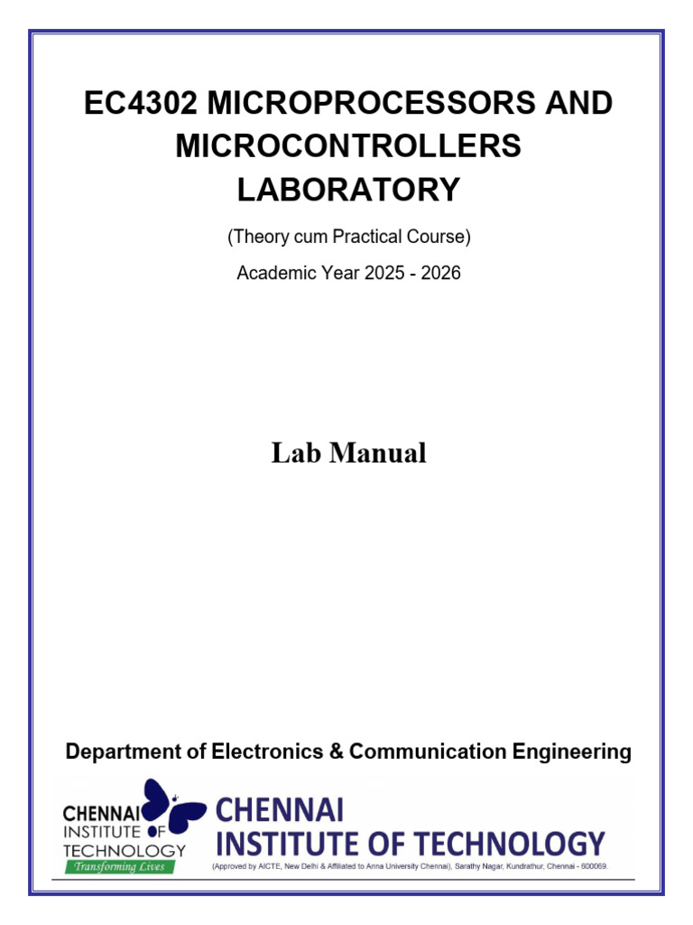 EC4302 Microprocessors Lab Manual | PDF | Engineering | Assembly Language