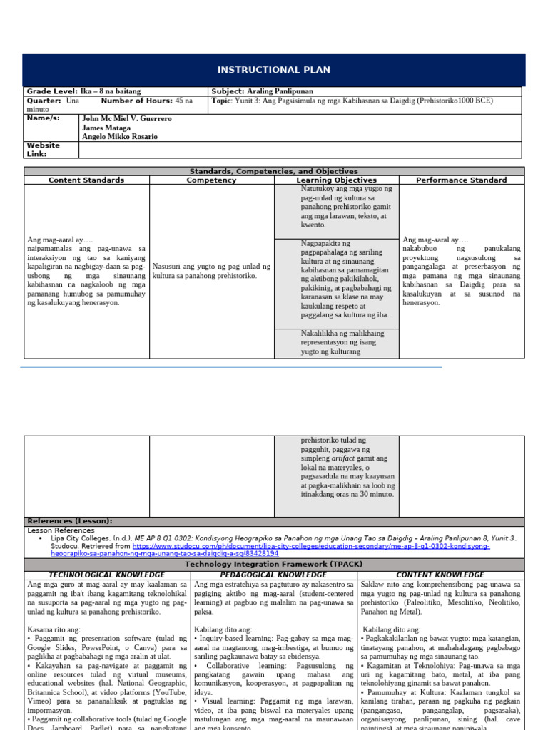 Instructional Plan Template - GUERRERO, ROSARIO, MATAGA | PDF