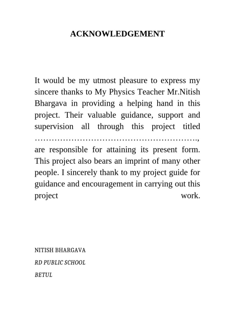 Acknowledgement for Physics Project | PDF