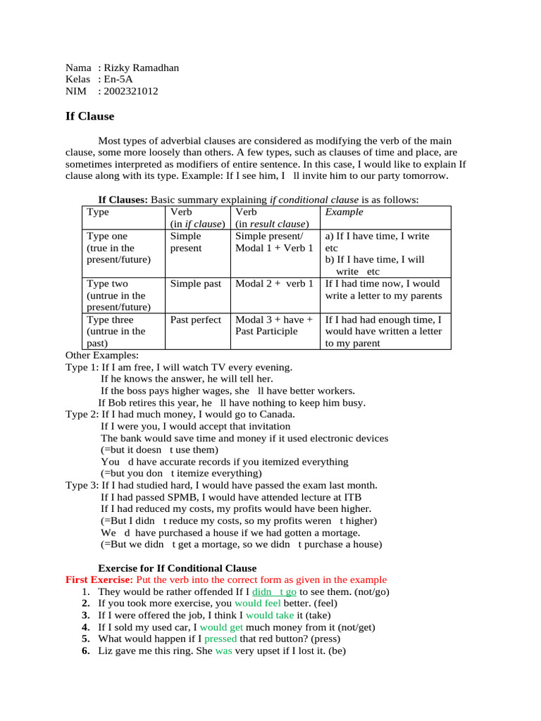 Understanding If Clauses in English | PDF | Clause | Verb