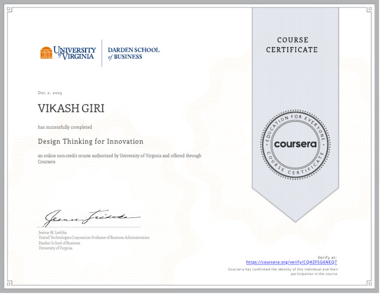 Design Thinking Course Completion Certificate | PDF