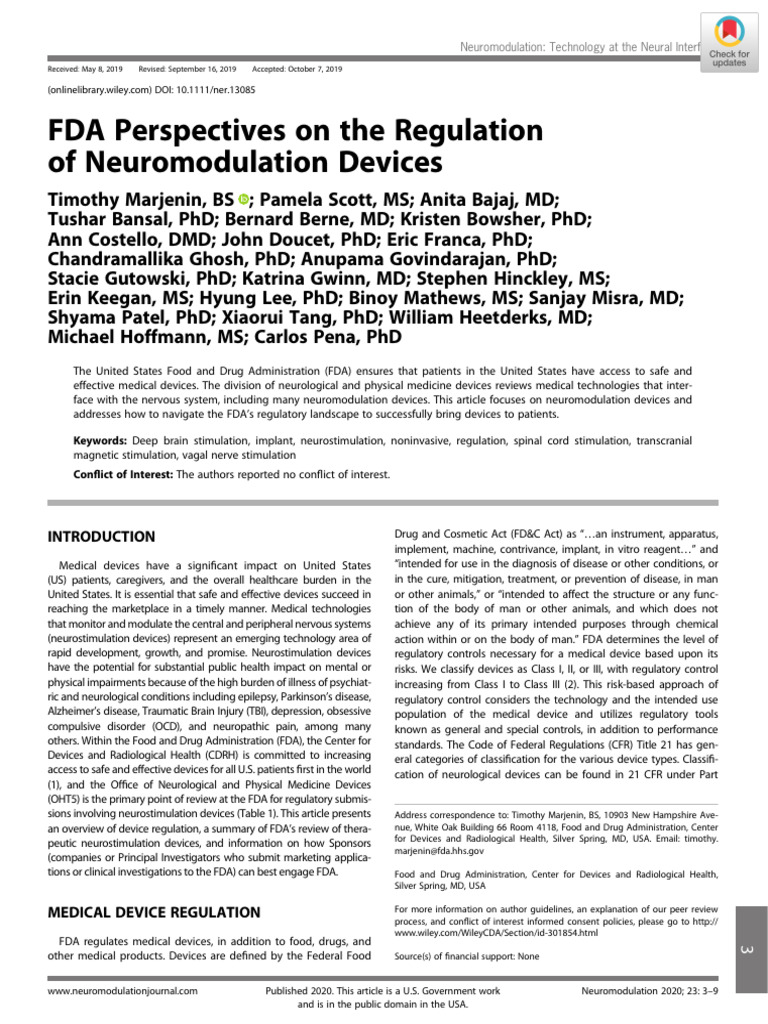 FDA Regulation of Neuromodulation Devices | PDF | Deep Brain ...