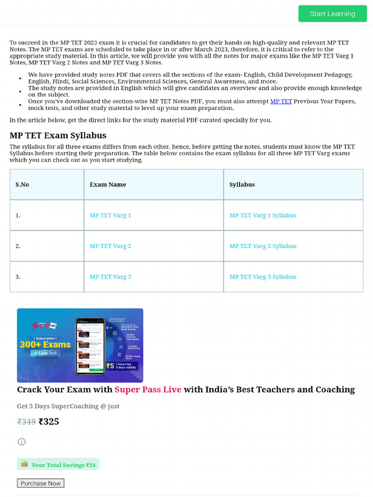 MP TET Notes 2023. Get Detailed Subject-Wise Notes PDF Here! | PDF