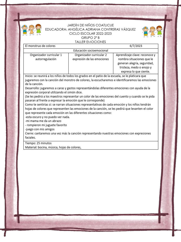 Taller de emociones para niños | PDF | Las emociones | Autorregulación ...