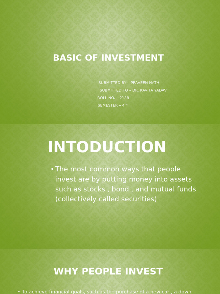 Investment Basics Overview | PDF | Investing | Financial Risk