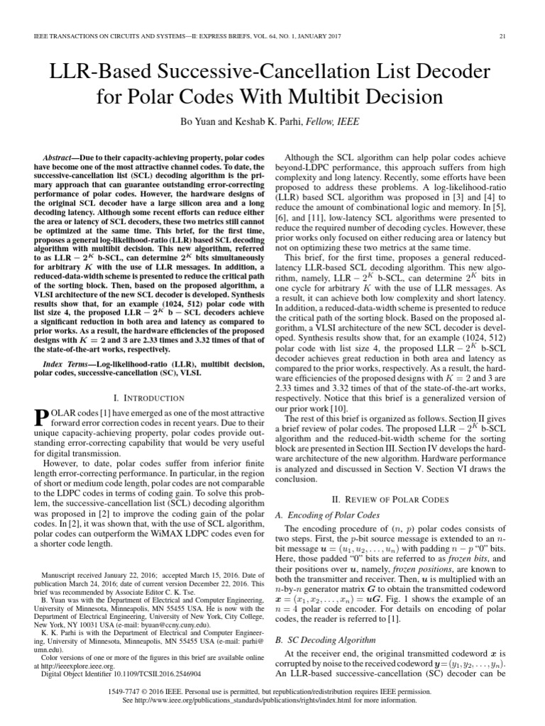 LLR-Based Successive-Cancellation List Decoder For Polar Codes With ...