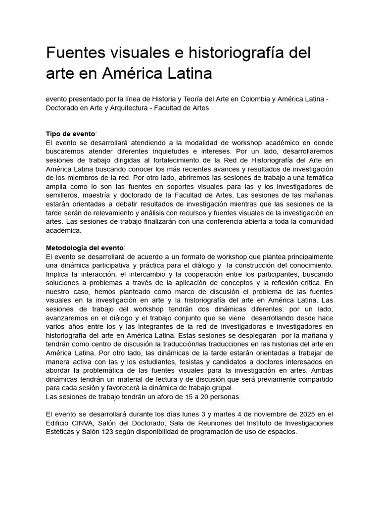 Workshop sobre Fuentes Visuales en Arte | PDF | Historia del Arte ...