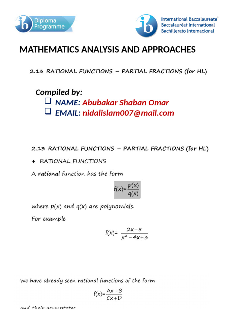 2.13 - Rational Functions - Partial Fractions | PDF