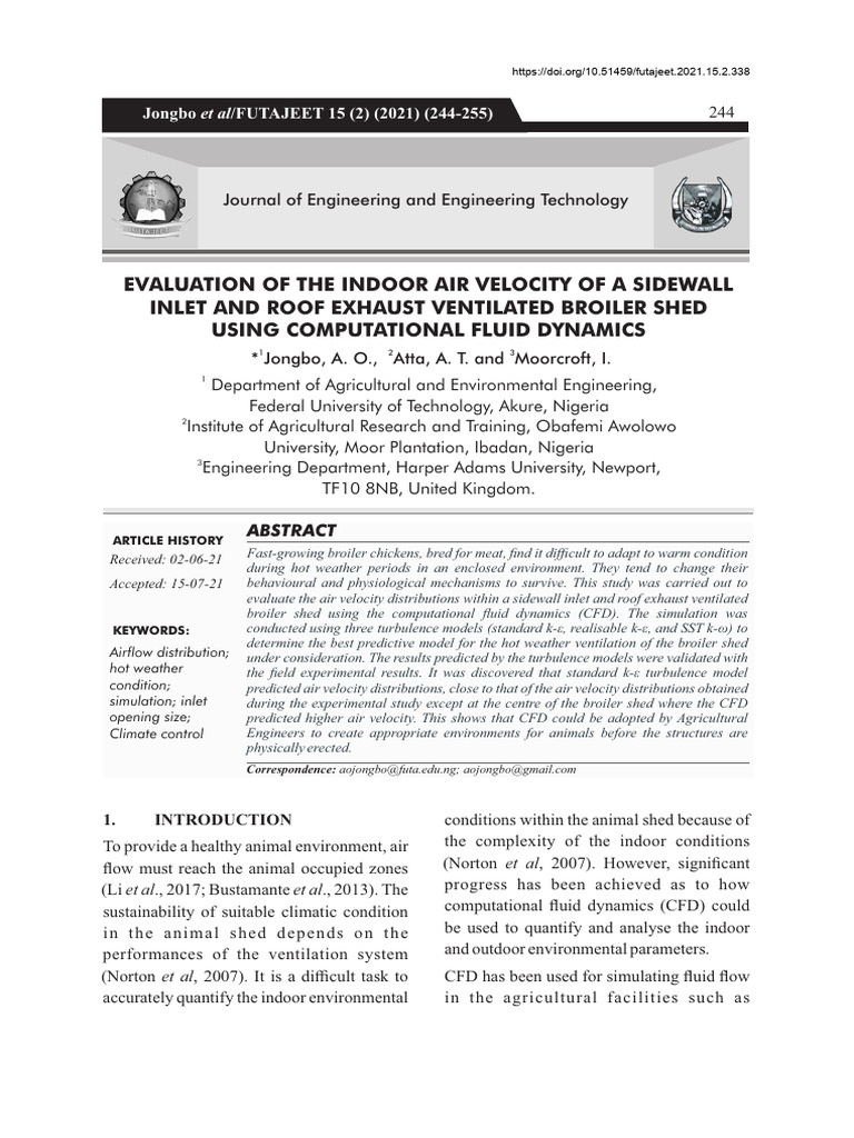 Evaluation of The Indoor Air Velocity of A Sidewall Inlet and Roof ...