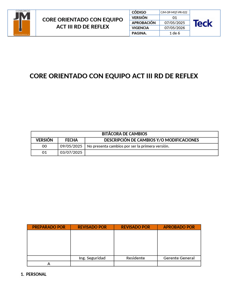 Cjm-Op-Mqt-Pr-022 Core Orientado Con Equipo Act III RD de Reflex | PDF ...