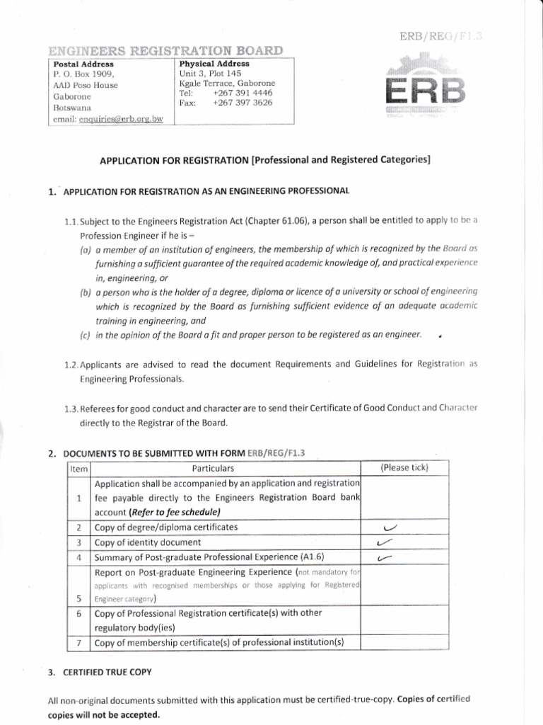 ERB Application for Engineering Registration | PDF | Career And ...