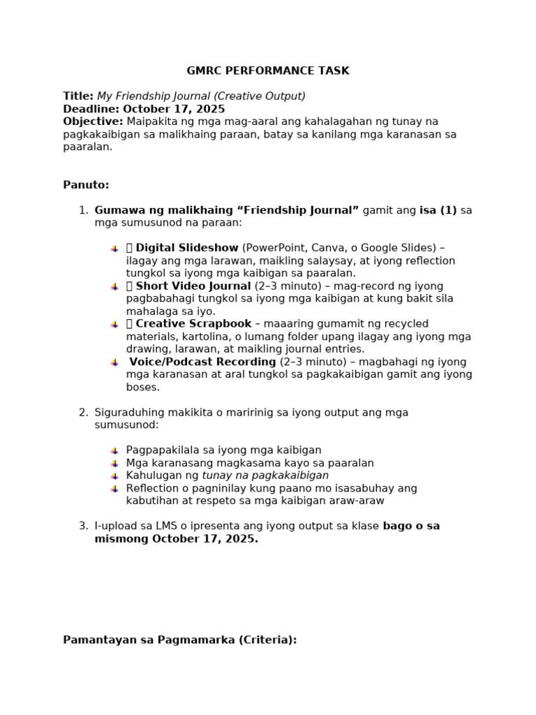 GMRC Performance Task | PDF