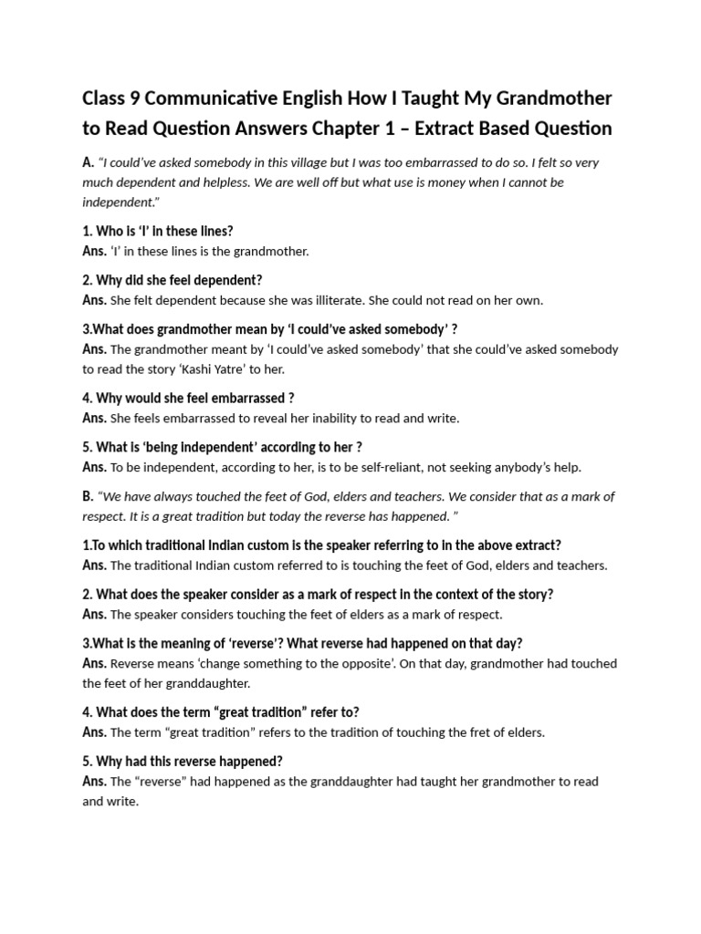 Class 9 Communicative English How I Taught My Grandmother To Read ...