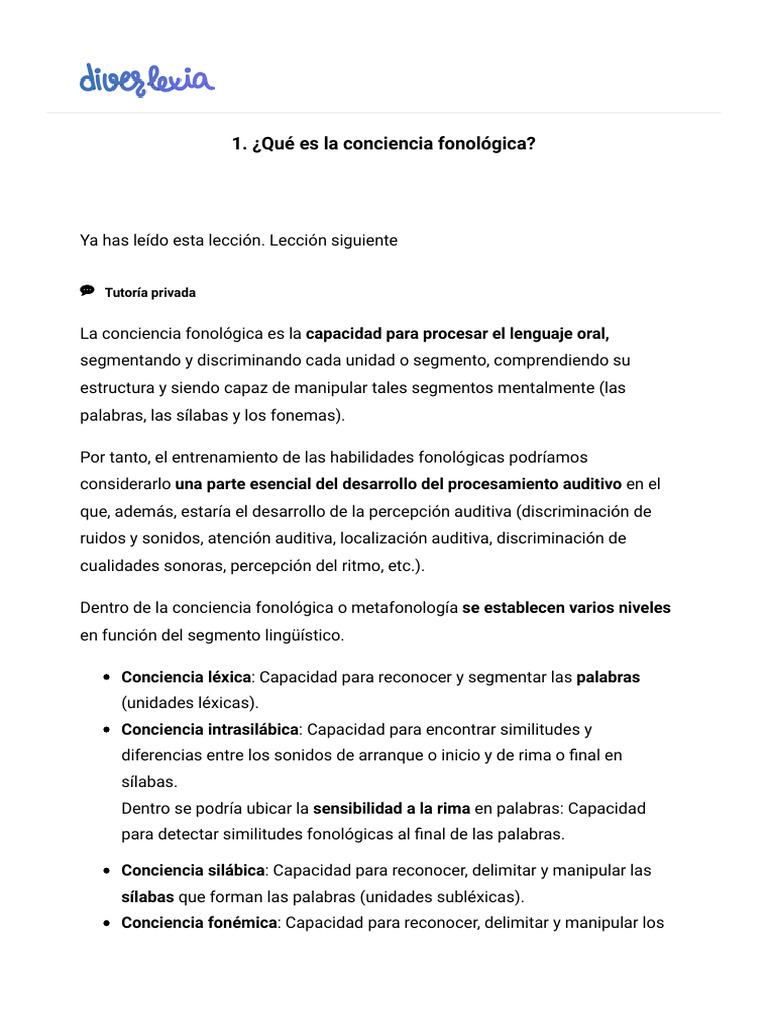 ¿Qué Es La Conciencia Fonológica - Diverlexia | PDF | Palabra | Fonología