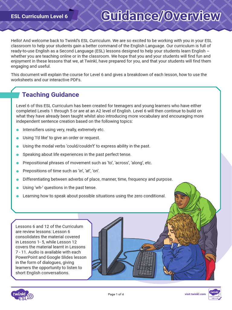 ESL Level 6 Lesson Plans Overview | PDF | English As A Second Or ...
