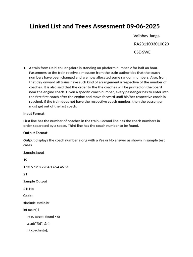Linked List and Trees Assesment 09 | PDF | Computer Data | Software ...