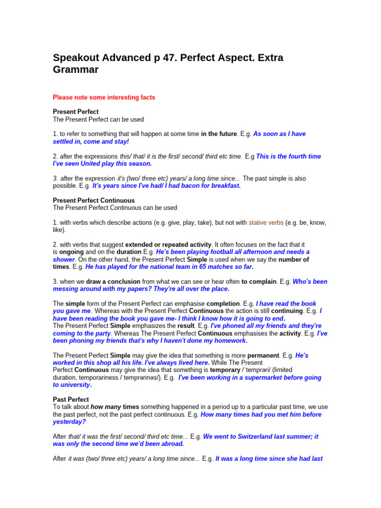 4.2 The Perfect Aspect | PDF | Perfect (Grammar) | Languages