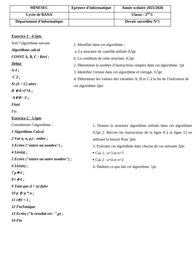 Algorithmes et structures de contrôle | PDF | Informatique ...