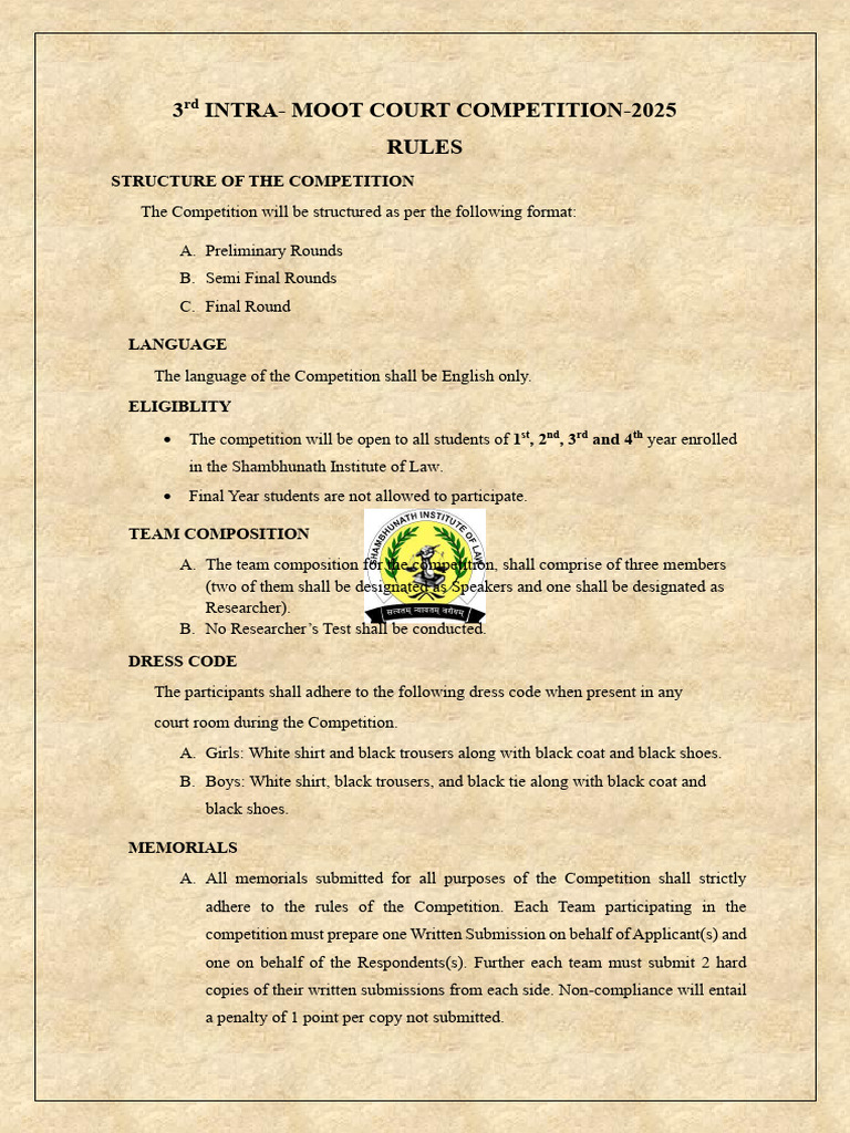3rd Intra Moot Court Competition 2025 Rules | P…