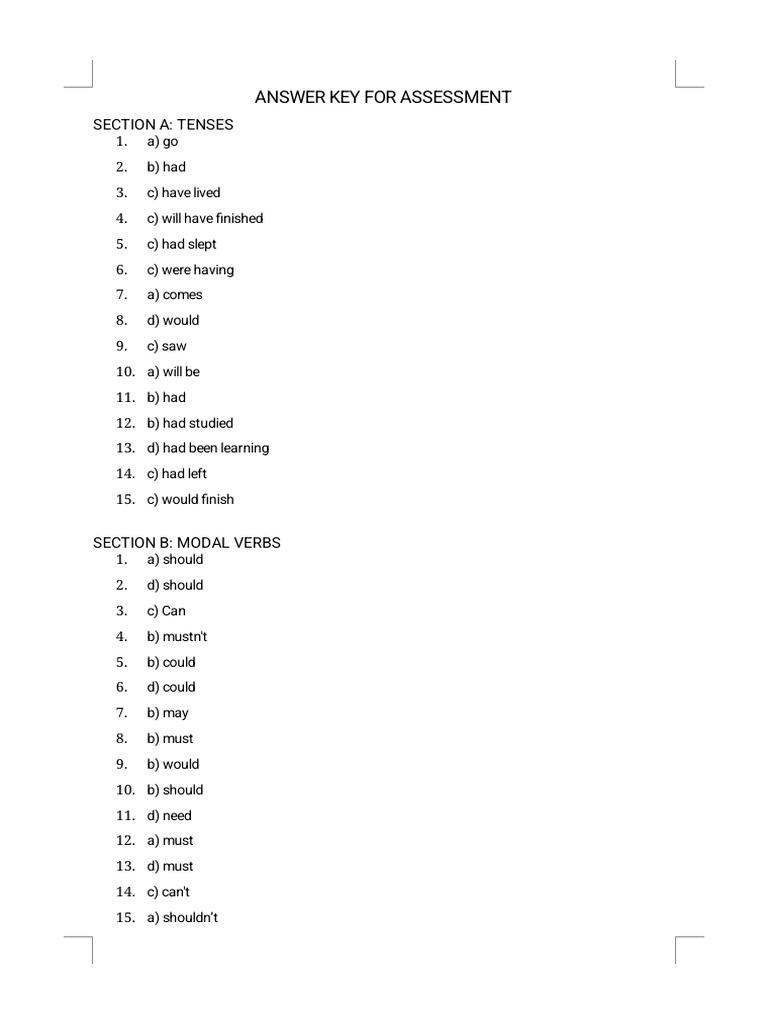 Assessment Answer Key | PDF