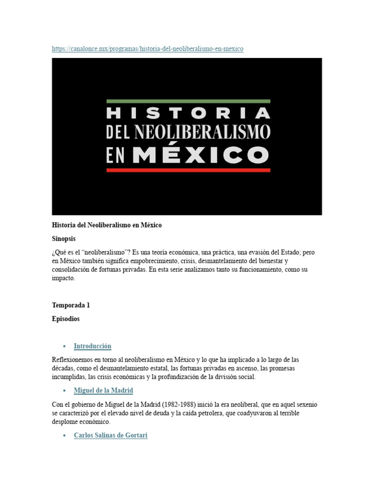 Neoliberalismo en México: Historia y Impacto | PDF | Neoliberalismo ...