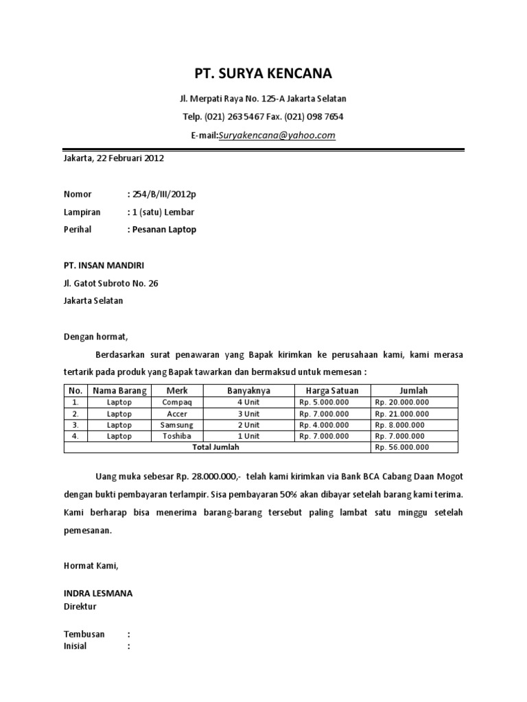 Surat Penawaran Laptop