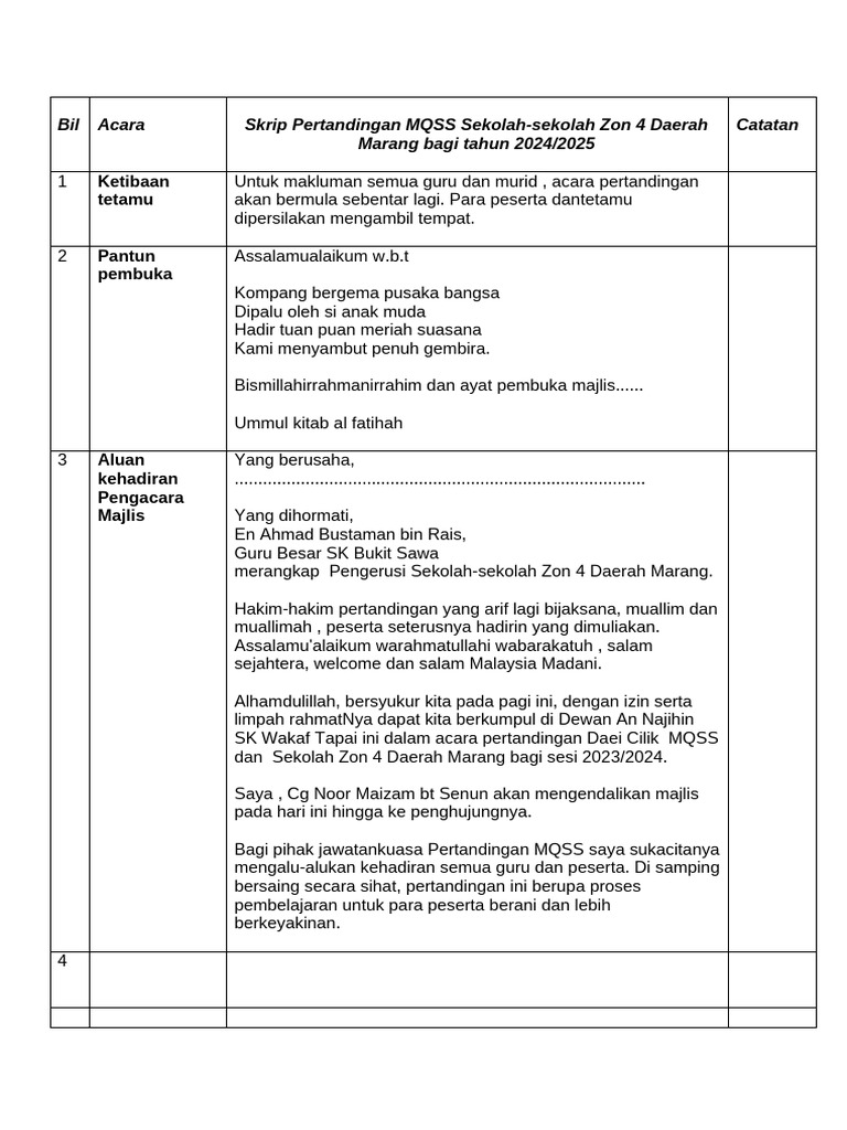 Skrip Pertandingan MQSS Zon 4 2024 | PDF