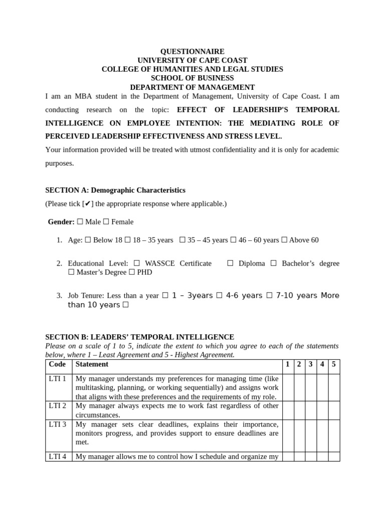 Lti, Ple, Esl, Eis Questionnaire | PDF | Leadership | Occupational Stress