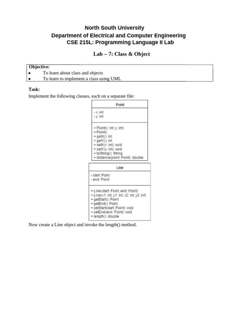 CSE 215L Lab: Class & Object Implementation | PDF
