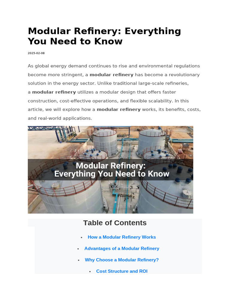 Understanding Modular Refineries | PDF | Oil Refinery | Petroleum