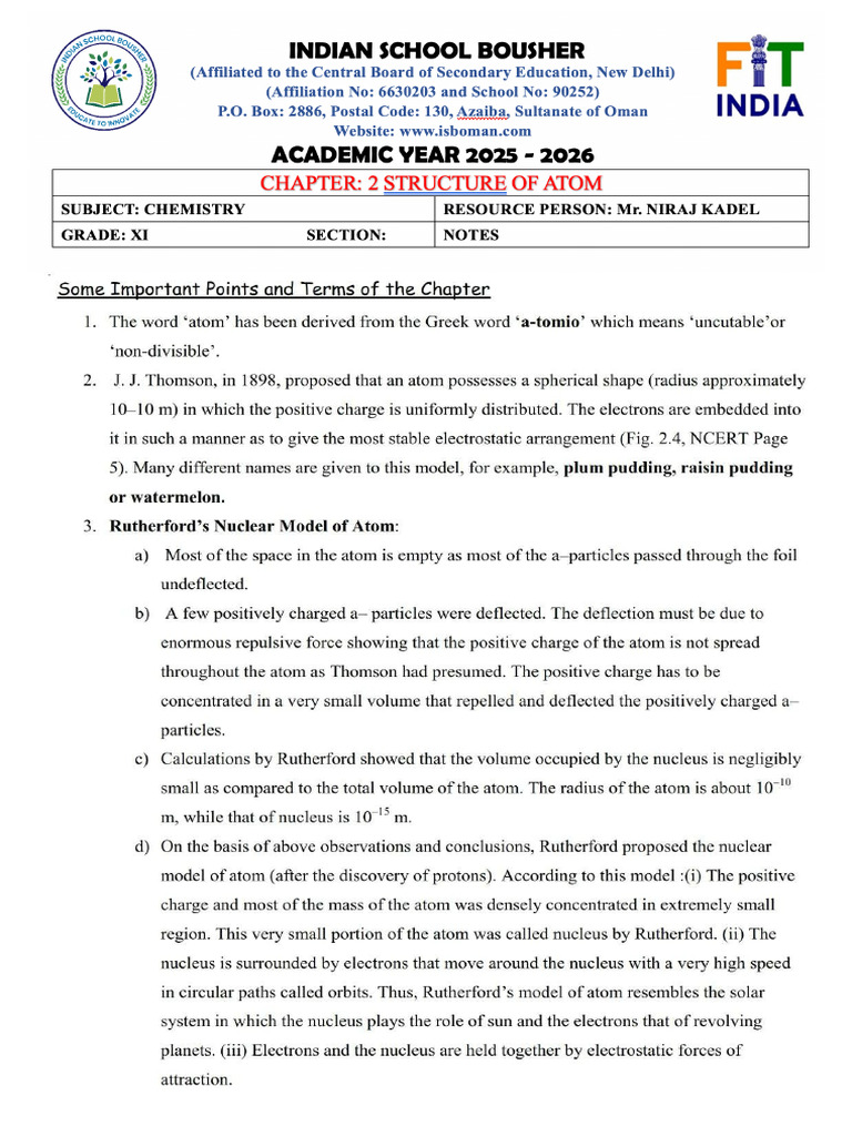 Isb GR Xi Structure of Atom | PDF