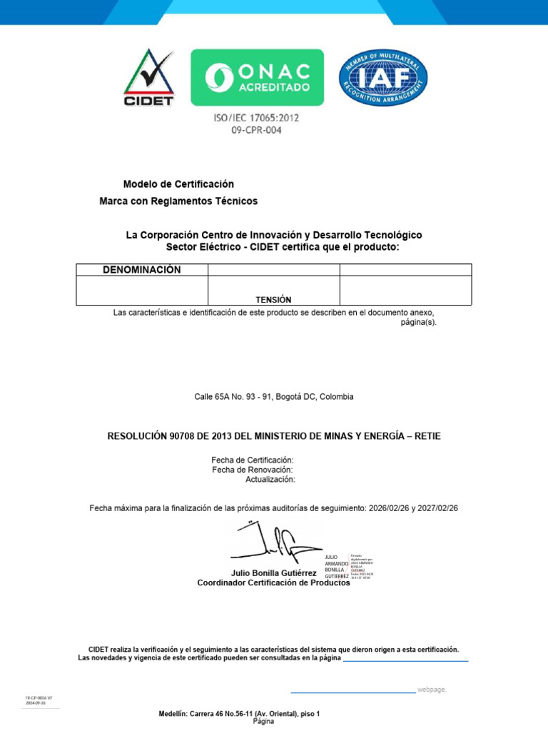 Certificado de Conformidad CIDET 06137 | PDF | Materiales | Ingeniería ...