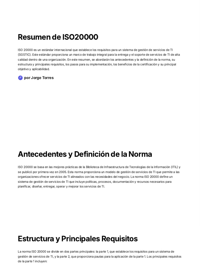 Resumen de ISO 20000 en Gestión TI | PDF | It Service Management | Business