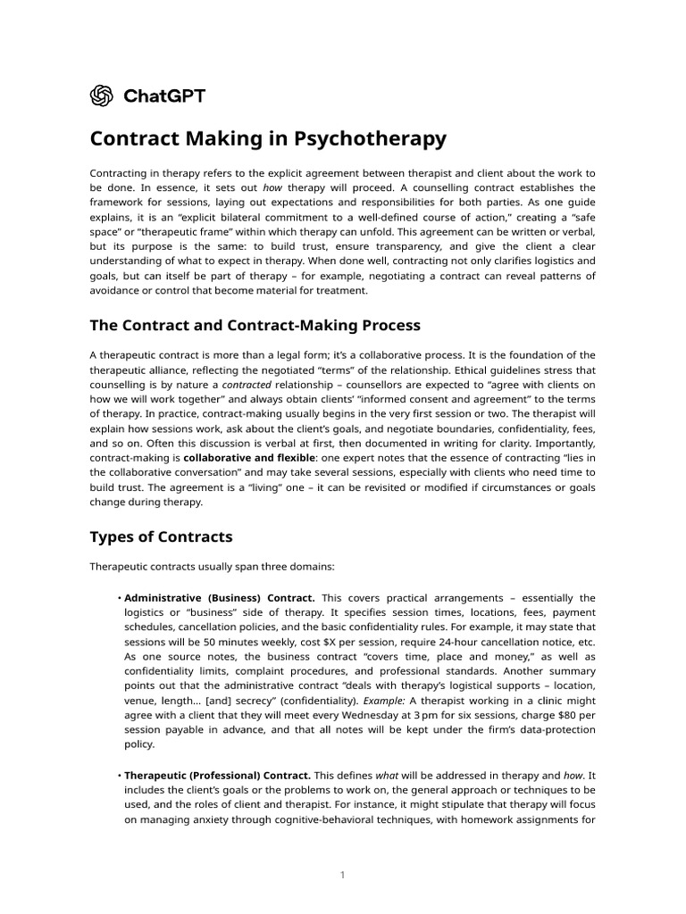 Contracting in Psychotherapy Explained | PDF | Psychotherapy ...