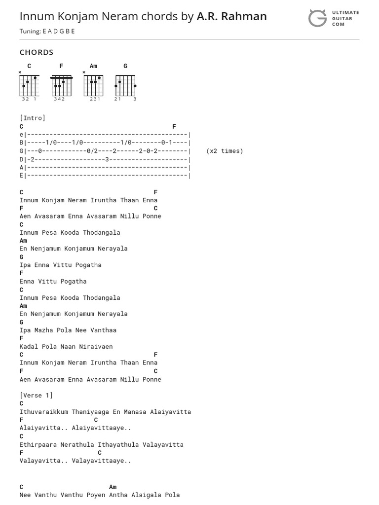 Innum Konjam Neram Chords & Lyrics | PDF