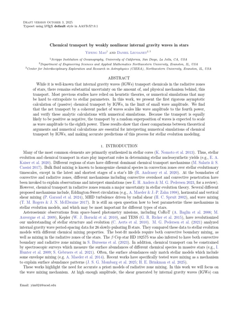 Chemical Transport by Weakly Nonlinear Internal Gravity Waves in Stars ...